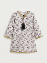 Girls Off White Purple Floral Embroidered Kurti – Shirt Only