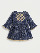 Girls Navy Blue Floral Frock Top – Shirt Only