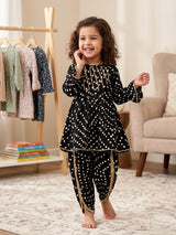 Girls Black Bandhani Frock Top - Shirt Only with Gota Lace