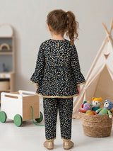 Girls Black Confetti Print Frock and Tulip Trouser Set – 2 Piece