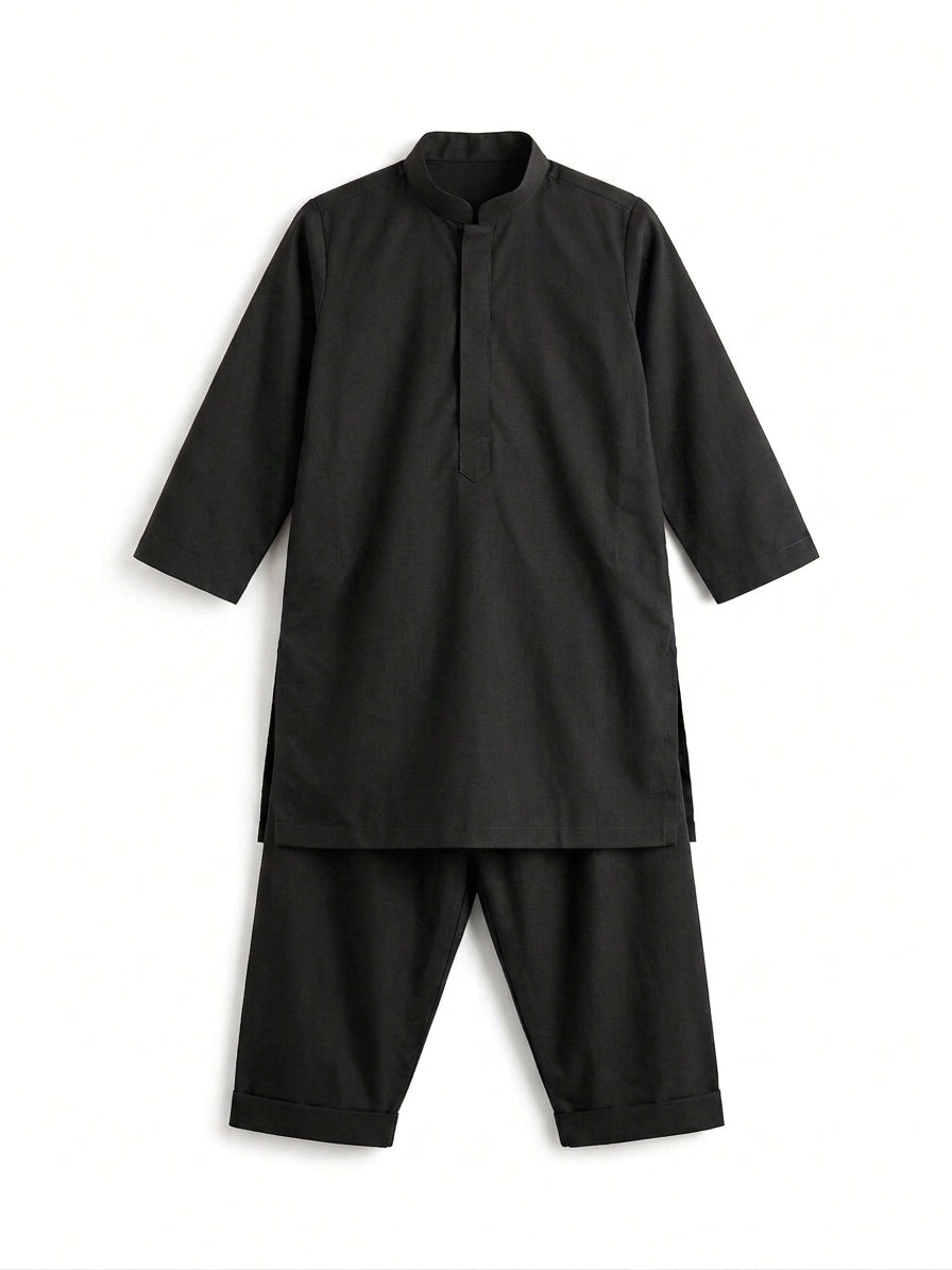 Boys Kurta Trouser Set – Plain Black