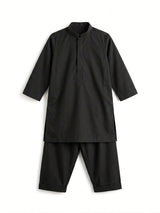 Boys Kurta Trouser Set – Plain Black