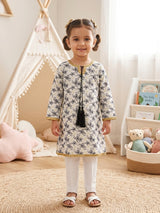 Girls Off White Embroidered Kurti – Shirt Only with Gota Lace