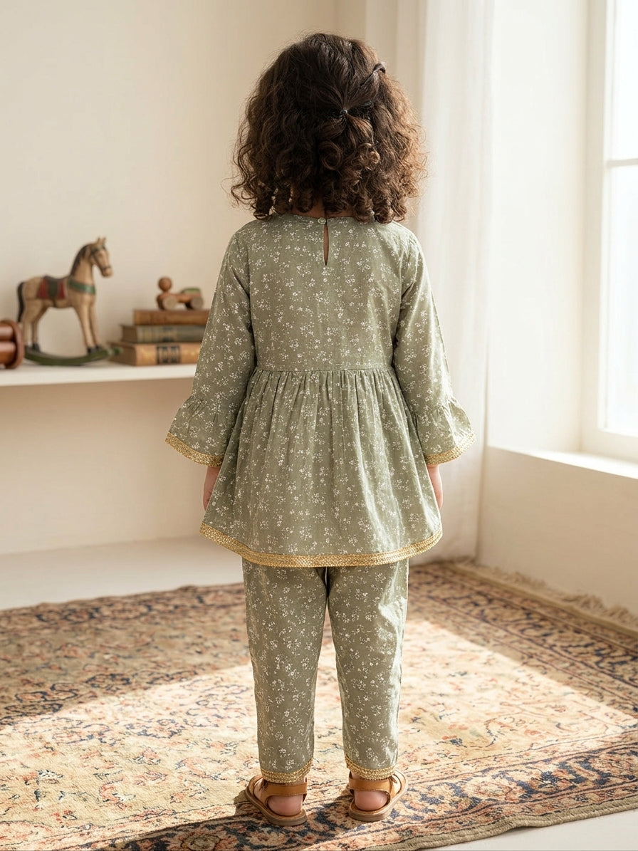 Girls Sage Green Frock and Tulip Pants Set – 2 Piece
