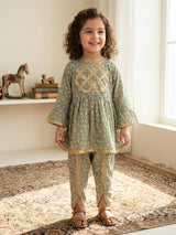 Girls Sage Green Frock Top - Shirt Only