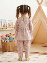 Girls Pink Ditsy Floral Frock and Tulip Trouser Set – 2 Piece