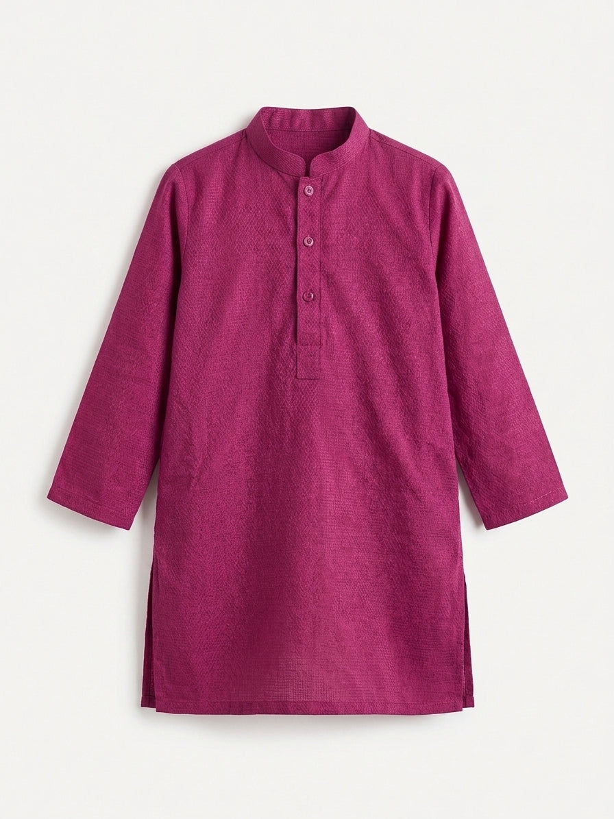 Boys Magenta Kurta – Textured Cotton with Ban Collar