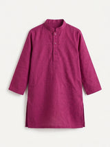 Boys Magenta Kurta – Textured Cotton with Ban Collar