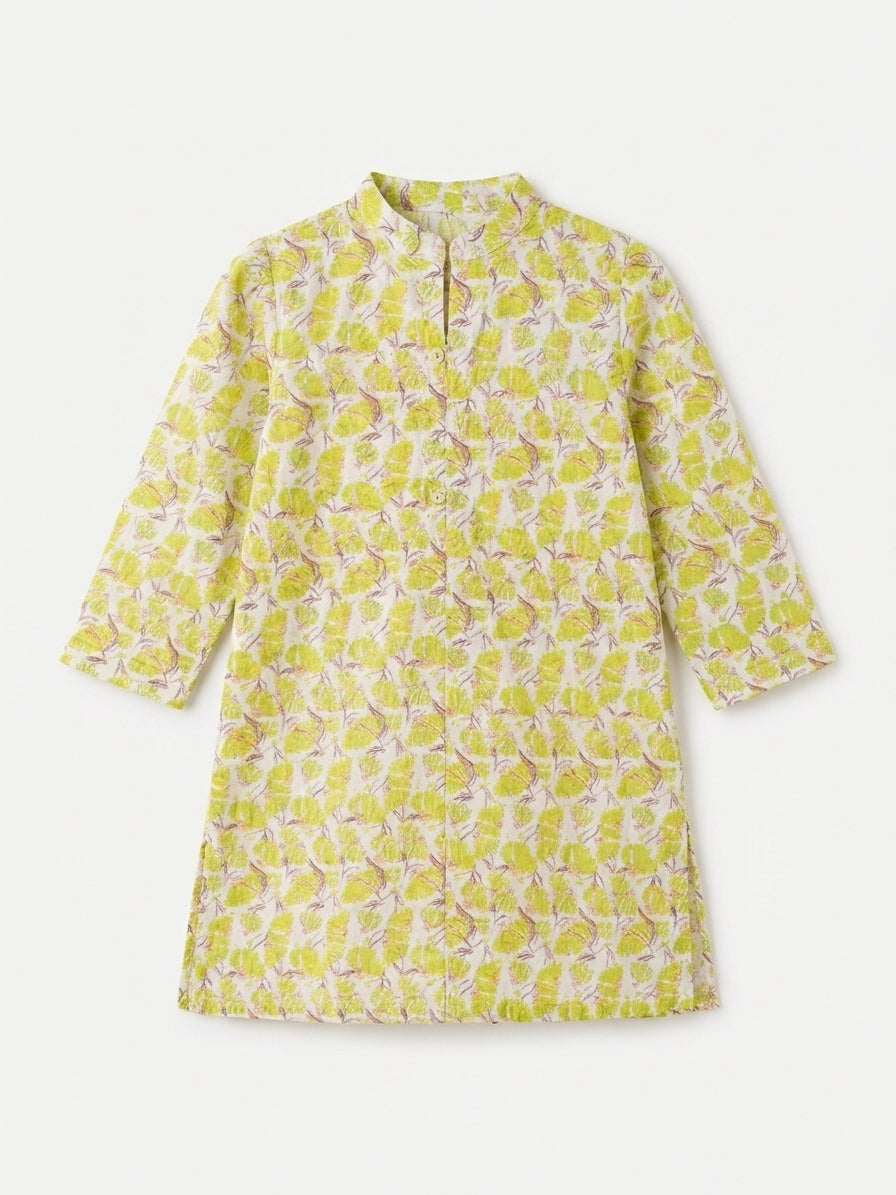 Girls Lime Green Printed Kurta Trouser Set – 2 Piece