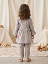 Girls Grey Ditsy Floral Frock and Tulip Trouser Set – 2 Piece