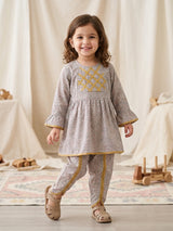 Girls Grey Ditsy Floral Frock and Tulip Trouser Set – 2 Piece