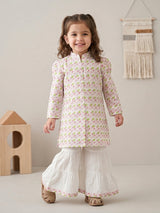 Girls Pink Green Kurta Sharara Set – 2 Piece
